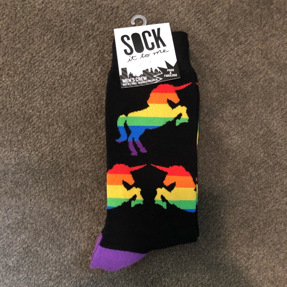 NEW Sock-it-to-me Unicorn 🌈 Rainbow Crew Socks LGBTQ Gay Lesbian Pride